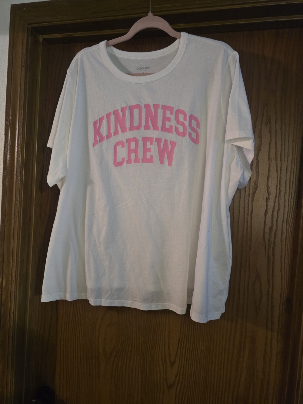Old Navy White Crop Tee with Pink "Kindness Crew" Graphic